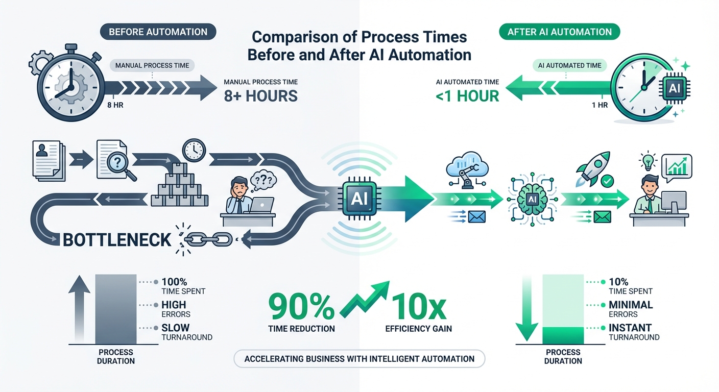 Comparison of process times before and after AI Automation