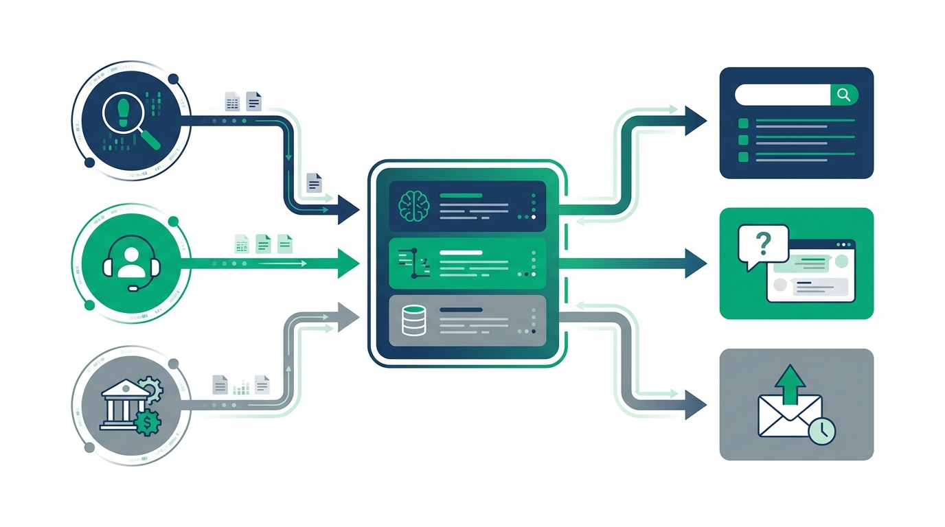 Datenfluss im Online-Shop von Tracking/CRM/ERP über Feature-Store bis zur Integration in Suche, Support und E-Mail-Automation