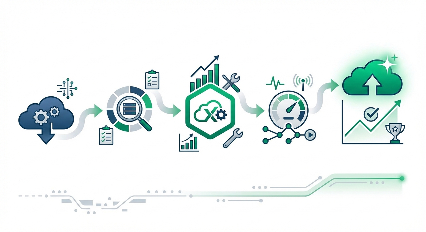 Diagram showing the step-by-step process for Cloudox performance optimization