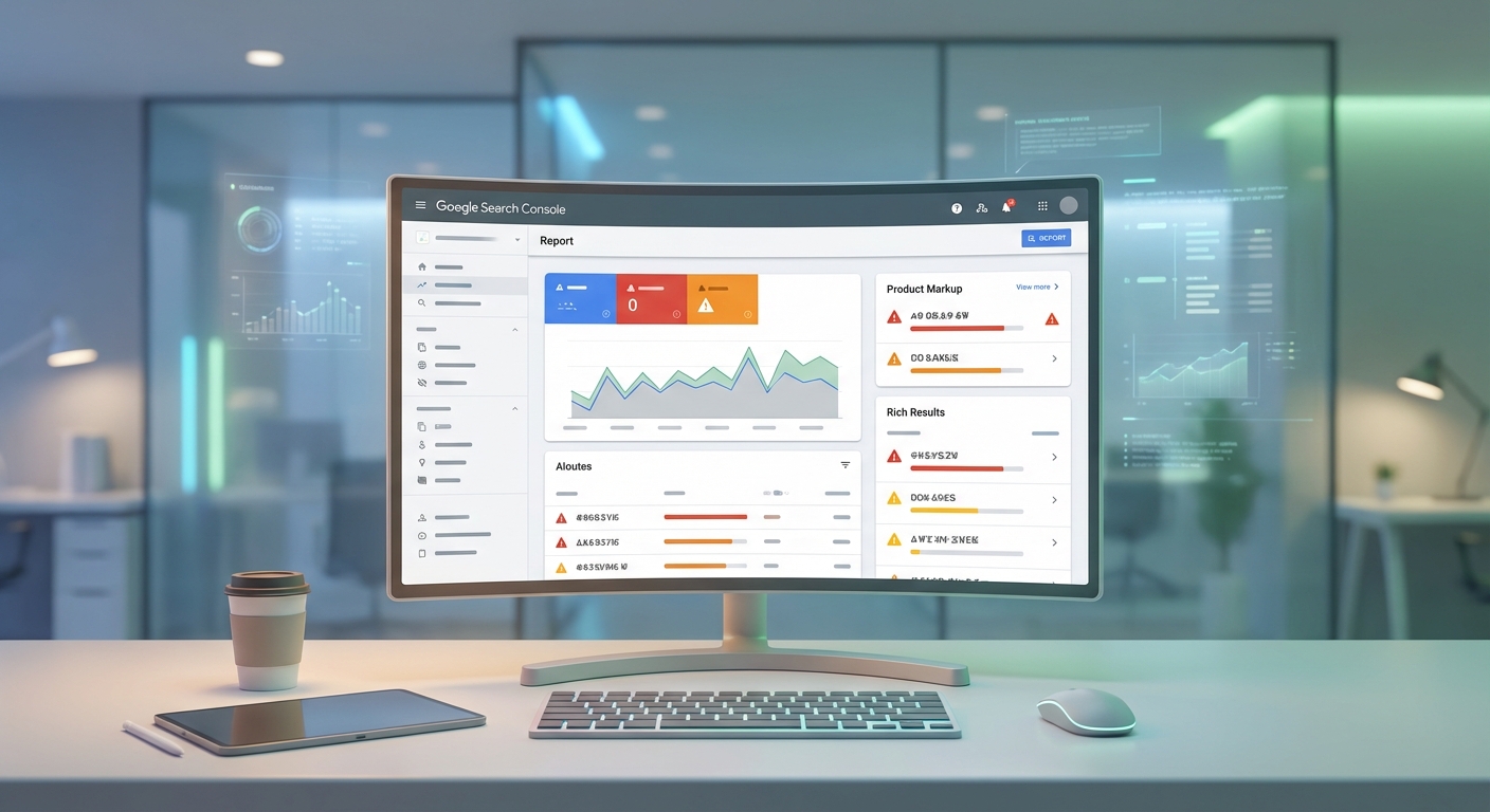Screenshot der Google Search Console – Rich Results Report mit Fehlern/Warnungen für Product Markup