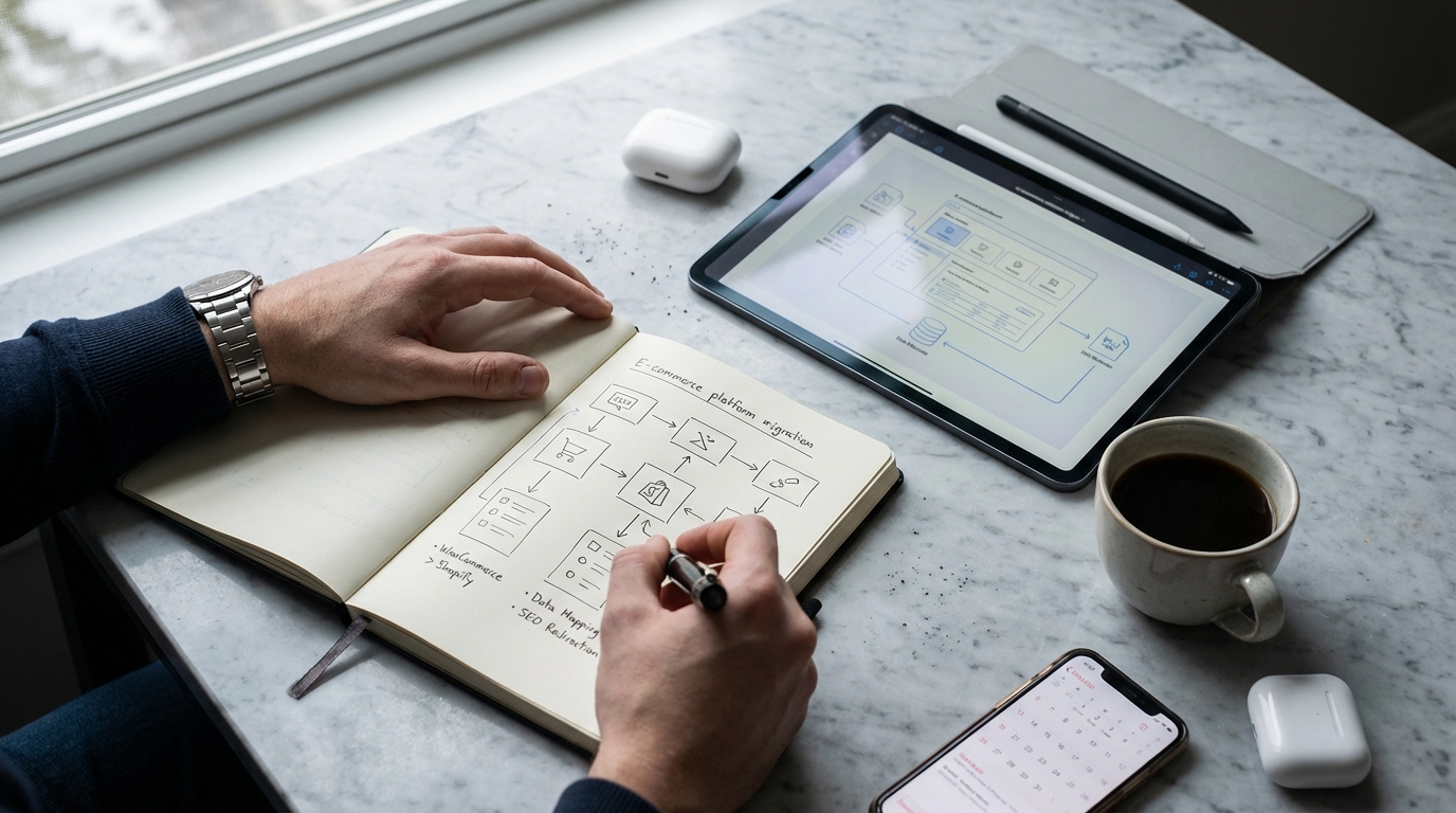 Titelbild für den Blogbeitrag: Shopify Migration Agentur: Sicherer Umzug zu Shopify (Daten, SEO & Integrationen)