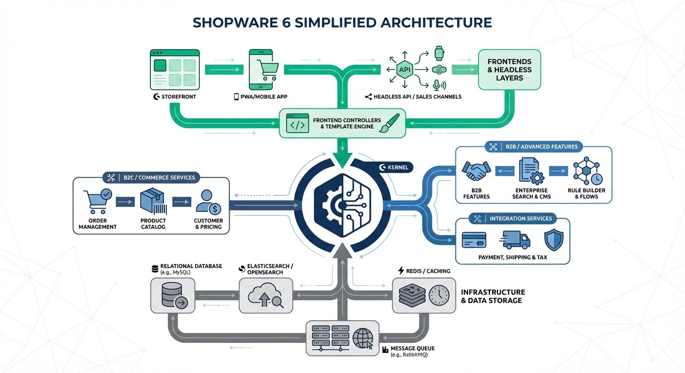 Chart showing Shopware 6 simplified architecture