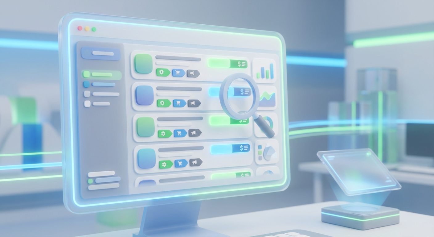 Shopify Admin – App-Liste mit monatlichen Kosten markiert und Kategorie-Tagging für ein App-Audit