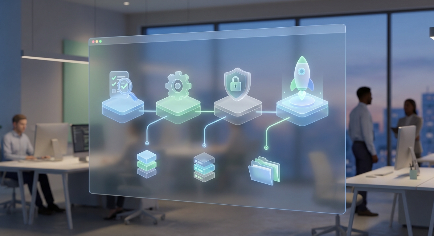 Screenshot eines CI/CD Pipeline Runs mit Stages (validate, test, security, deploy) und Artefakt-Links