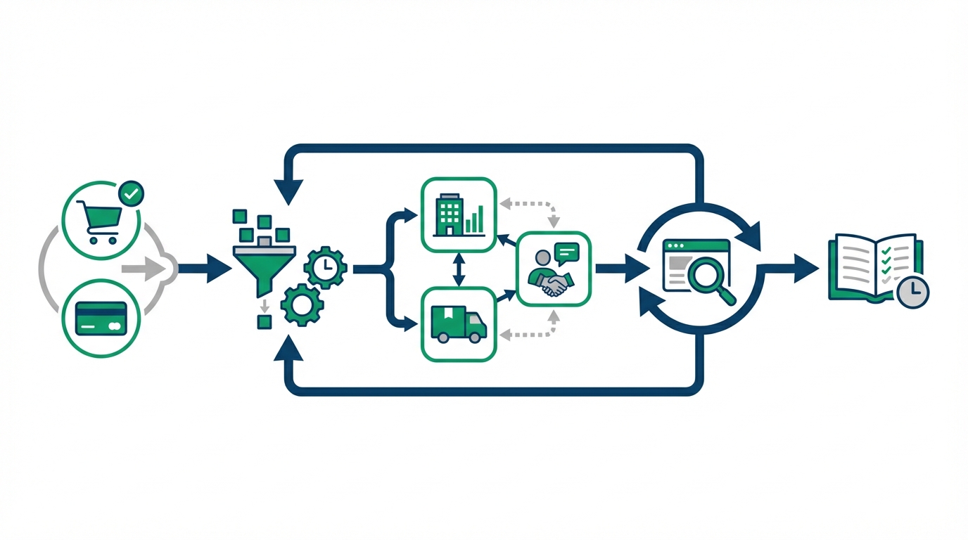 Datenfluss im Online-Shop – Trigger (Shop/Payment) → Queue/Worker → ERP/Versand/CRM → Monitoring/Retry → Audit-Log