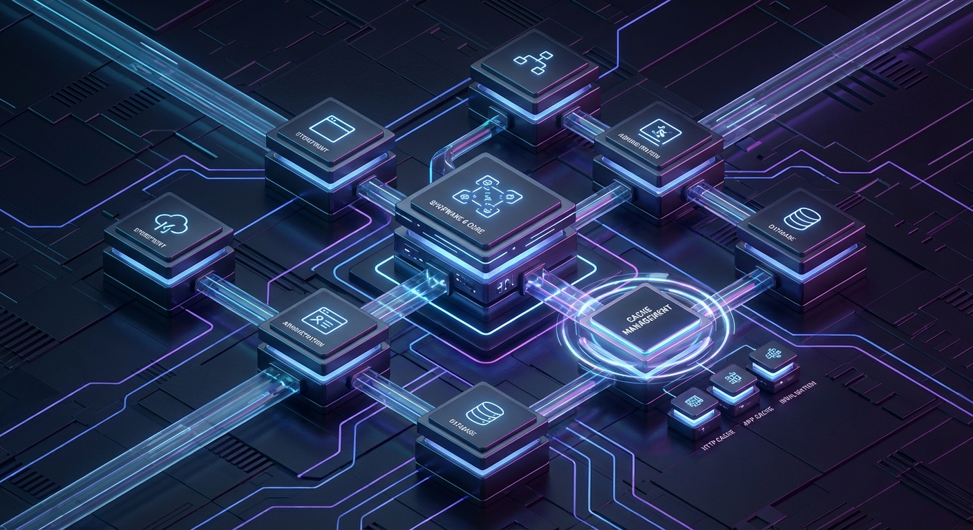 Diagramm der Shopware 6 Architektur mit Cache Management Beispiel